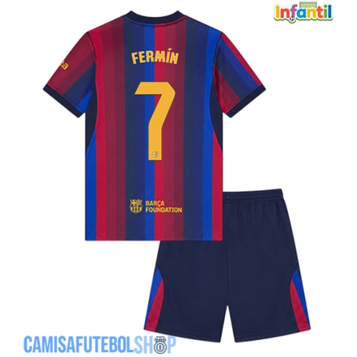 Camisa de time de futebol Barcelona Fermin Lopez #7 Replicas 1º Equipamento Infantil 2026-27 Manga Curta (+ Calças curtas)